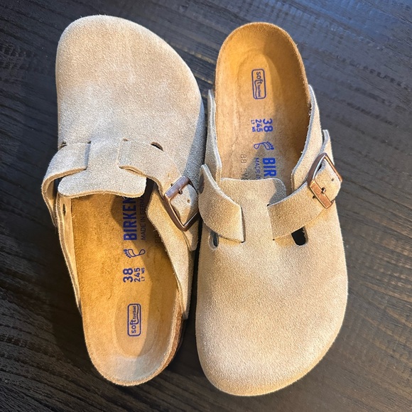 Birkenstock Boston Clog Taupe Suede Soft Footbed 38 US 7.5 8 NWT - Picture 2 of 9